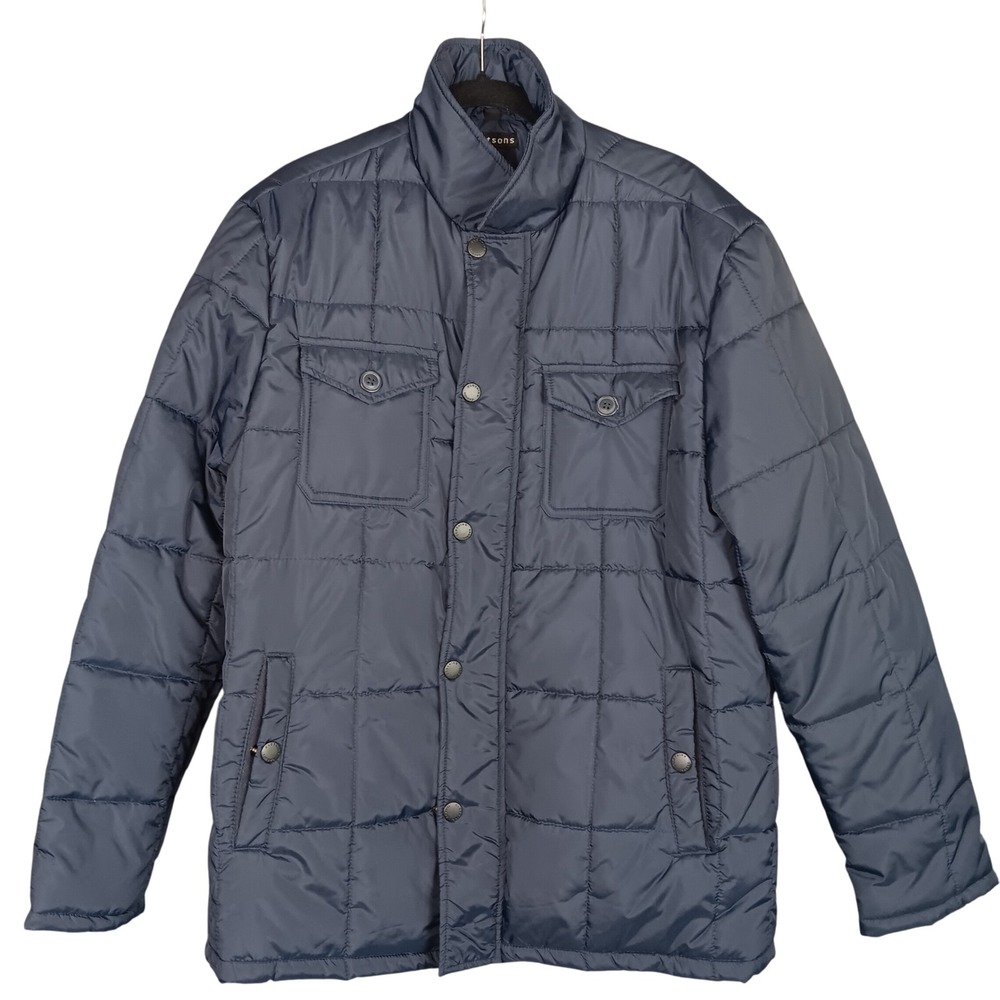 Watsons Mens Blue Quilted Puffer Jacket Button Down Plaid Lined Coat‎